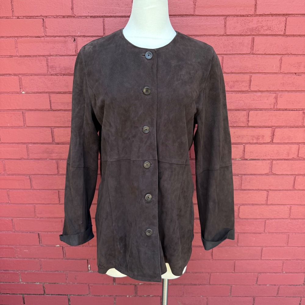 Eileen Fisher Jacket Coat Womens Medium Brown Goat Suede Old Money Minimalist